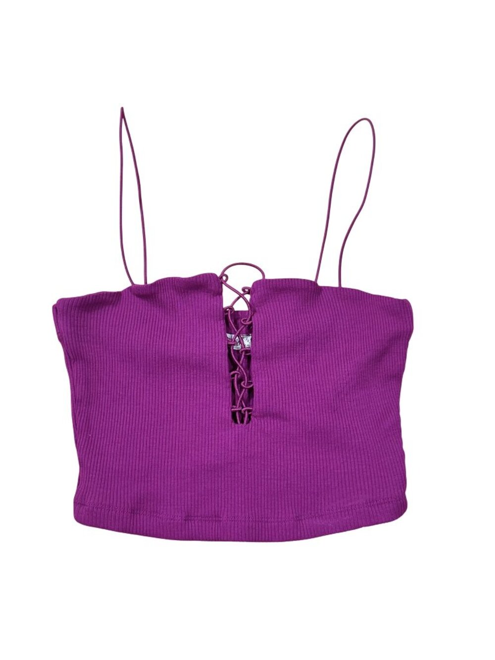 Intimately Free People Women Fuchsia Ribbed Lace Up Crop Cami Size‎ XS